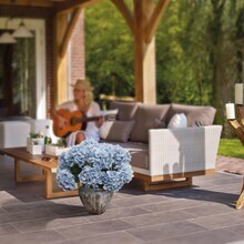 Blue Hydrangea Bush + Aerosol Flower Cleaning Spray - 7 Realistic Silk Flowers, Perfect for Indoor & Outdoor Decor by Floral Home®