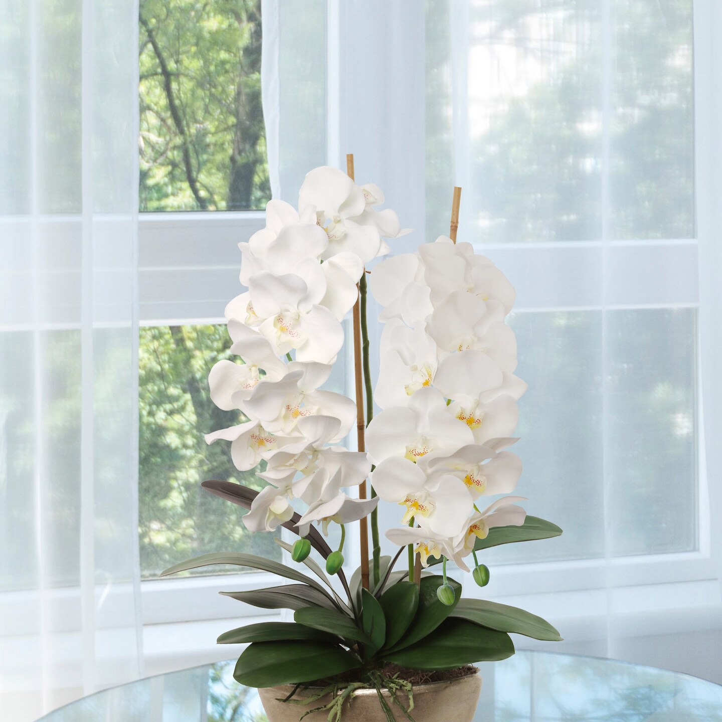 Real Touch White Phalaenopsis Orchid Stem, 41-Inch, 13 Realistic Silk Flowers &#x26; 2 Buds, Fake Orchids, Vase Fillers, Floral Home by Artificial Flowers