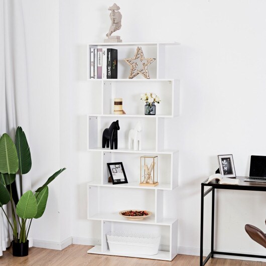 6-Tier S-Shaped Bookcase Z-Shelf Style Storage Bookshelf