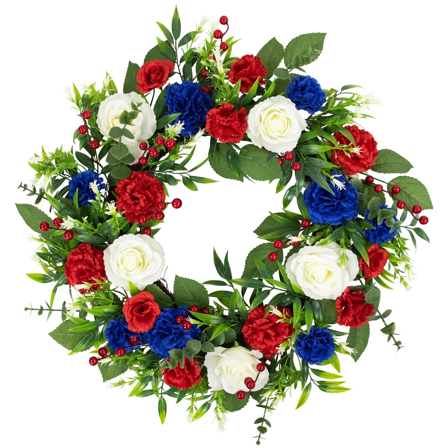 Northlight Carnation and Rose Artificial Americana Wreath - 24&#x22;