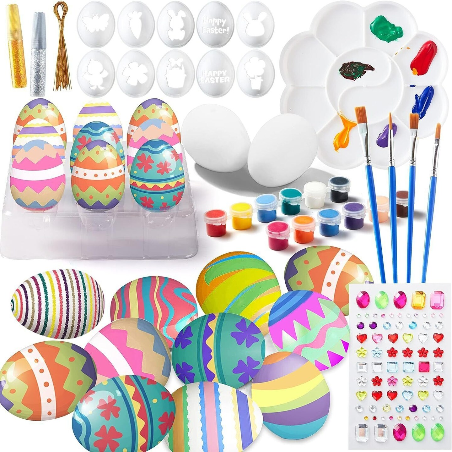 24 Pcs Easter Eggs Painting Kit Easter Egg Coloring Craft Kits Easter Stickers