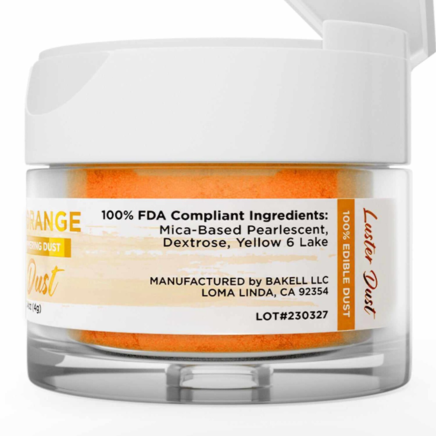 Bakell - Classic Orange Luster Dust (4g, 1x Jar) Edible Vegan Dust & Paint for Baking, Desserts and Beverages