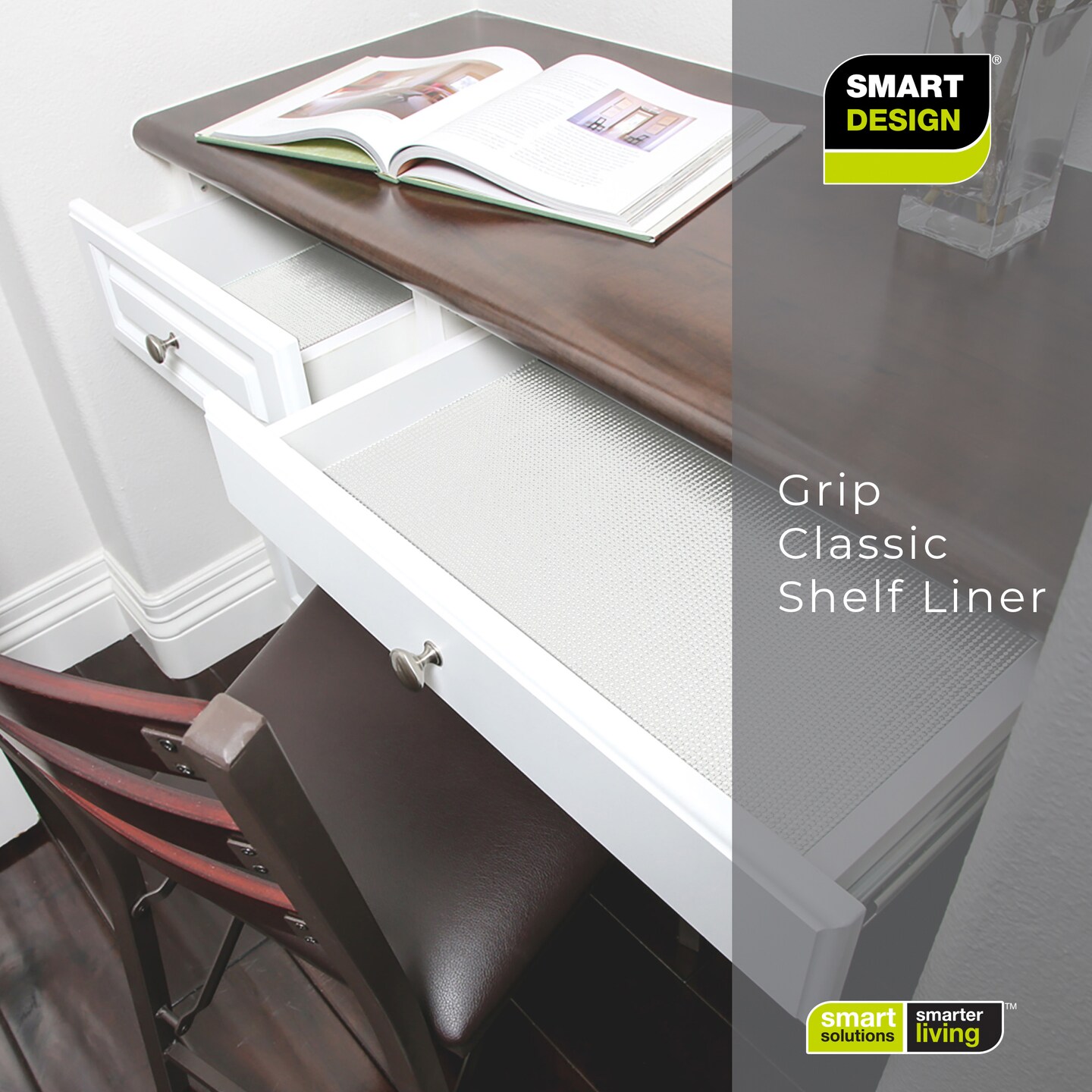 Smart Design Classic Grip Shelf Liner - 18 inch x 5 feet - White