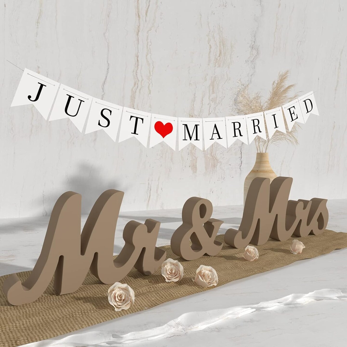 Mr and Mrs Sign &#x26; Just Married Banner for Wedding Decorations