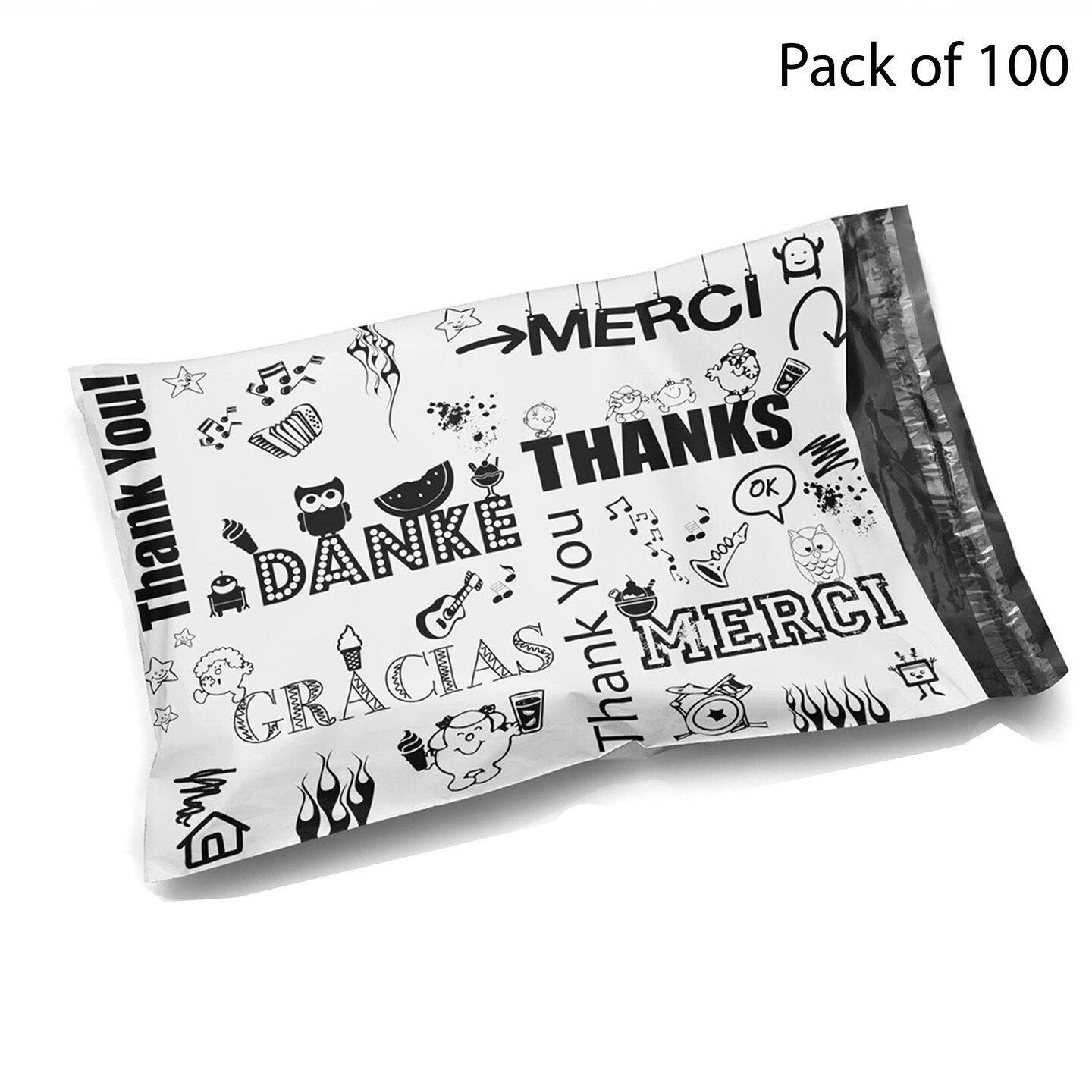 12 x 15.5 Glossy Decorative Thank You Plastic Poly Mailer Bags Waterproof Shipping Mailing Envelope 2 Mil – Permanent Adhesive Seal