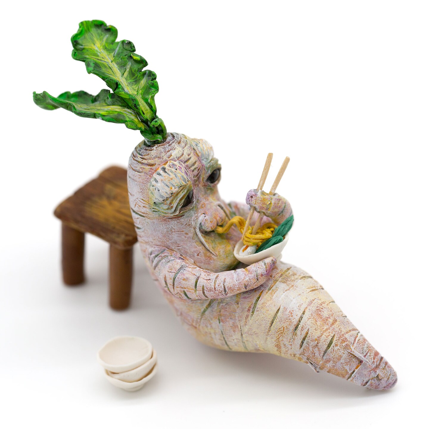Grandpa Daikon Radish Desk Buddy, unique polymer clay figurine