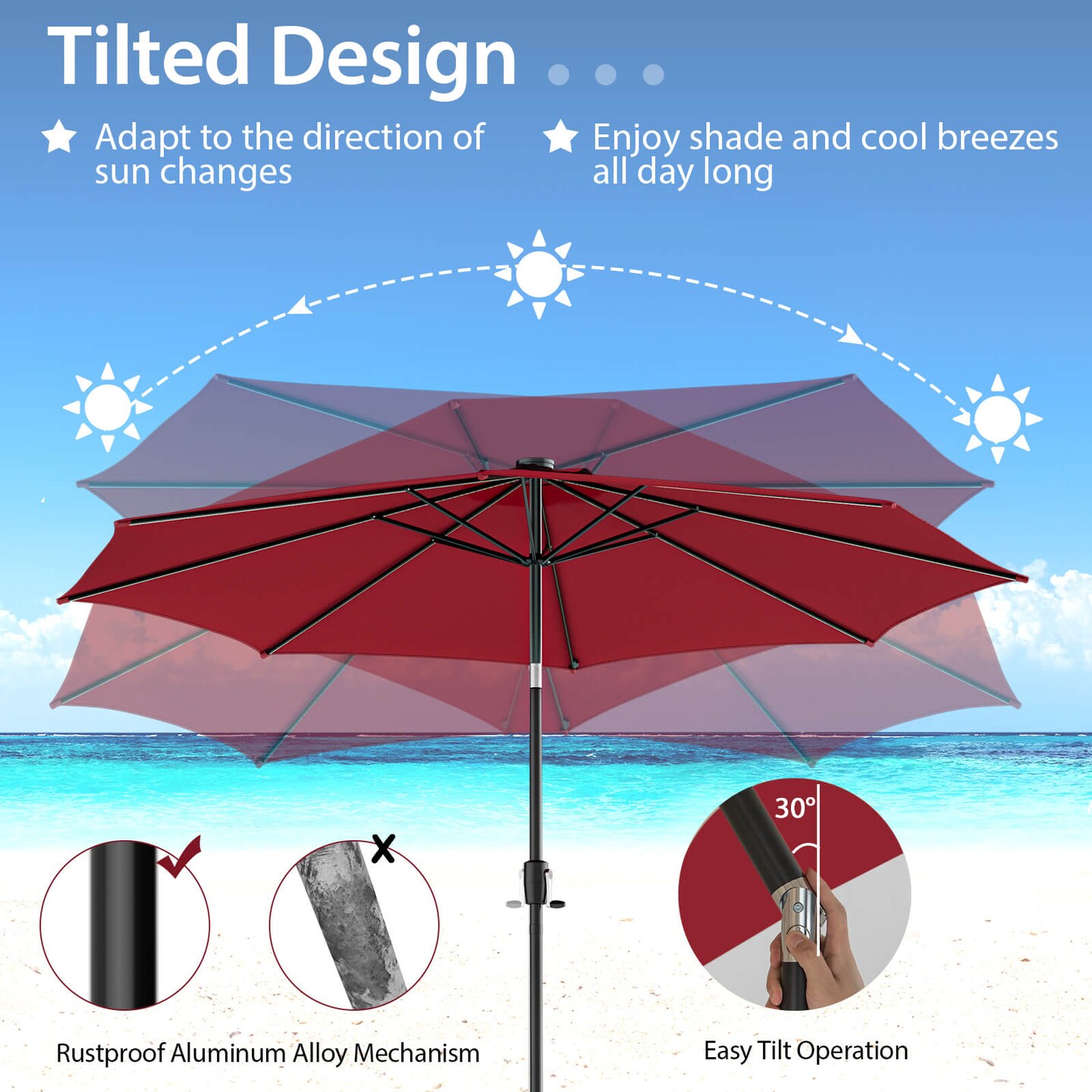 Patio Umbrella with 112 Solar Lights and Crank Handle