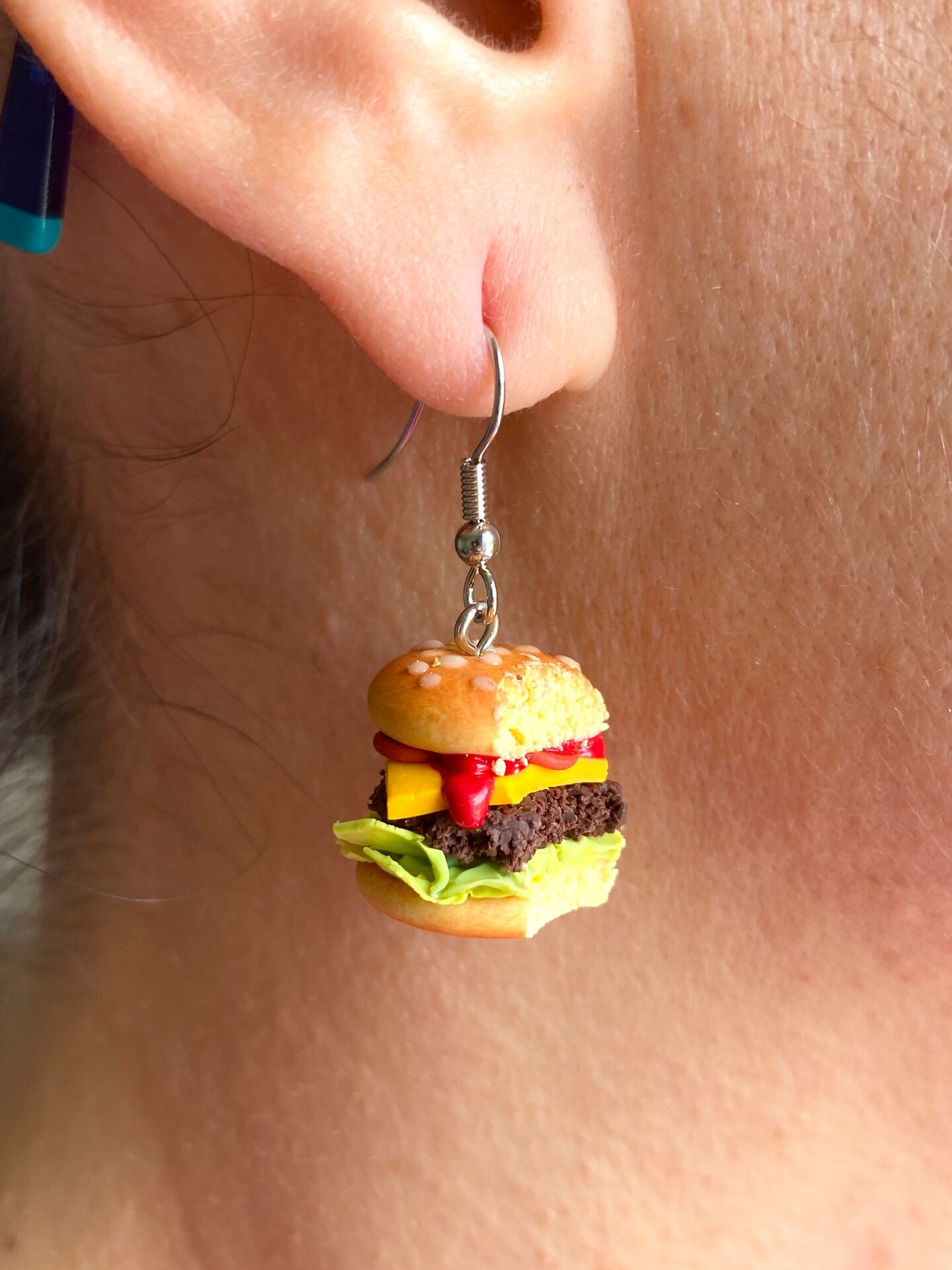 Minimalist Hamburger Earrings, Fun Cute Polymer Clay Food Cheeseburger Earrings Dangle, Handmade Summer Jewelry Unique Design Gifts product 2