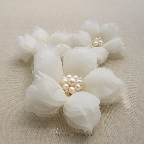 Hand Pressed Flower Bridal Headpiece, Freshwater Pearl Pure Silk ...