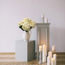 Beige Hydrangea Bush + Aerosol Flower Cleaning Spray, Floral Home by Artificial Flowers