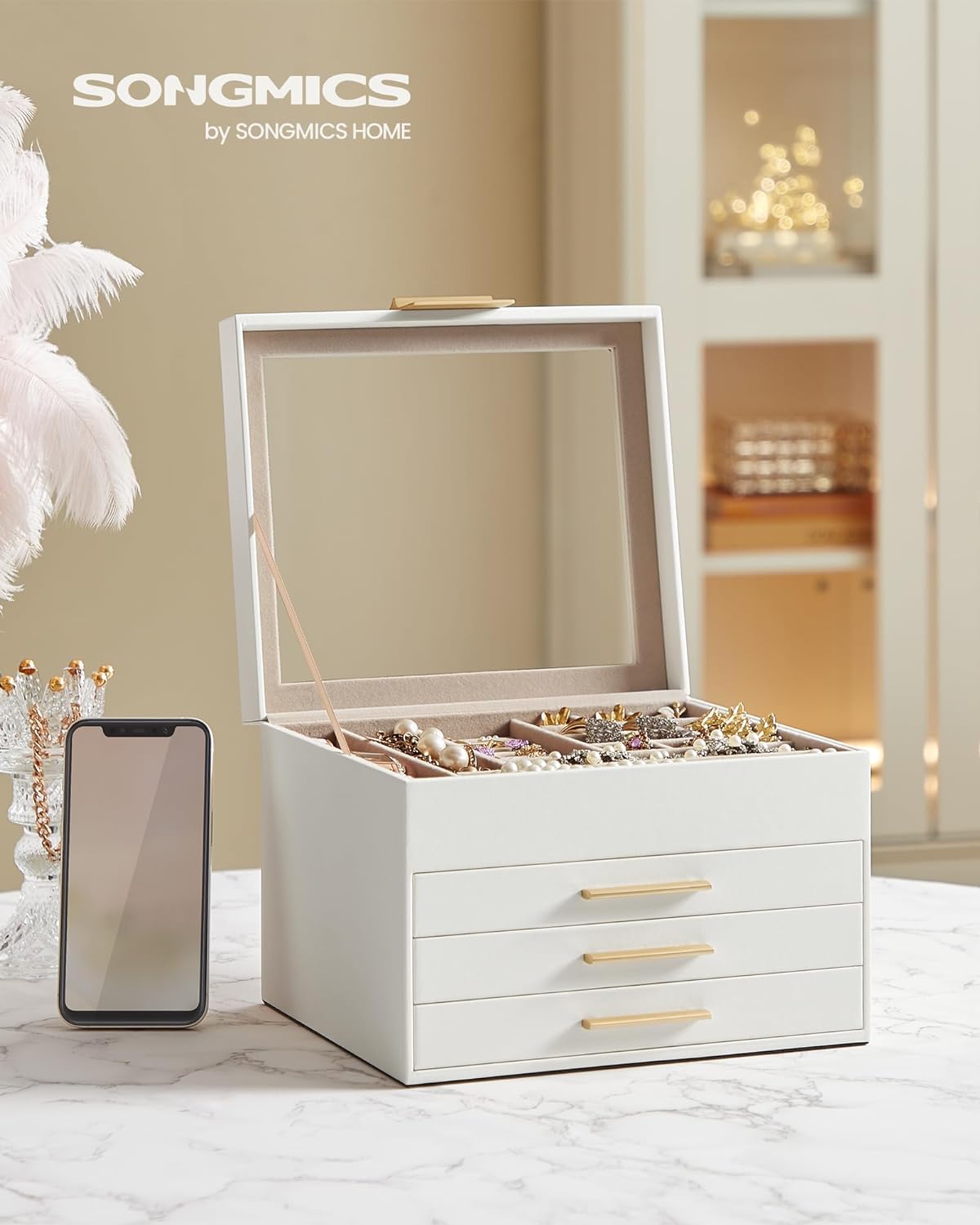 4 Layers Modern Jewelry Box with Glass Lid