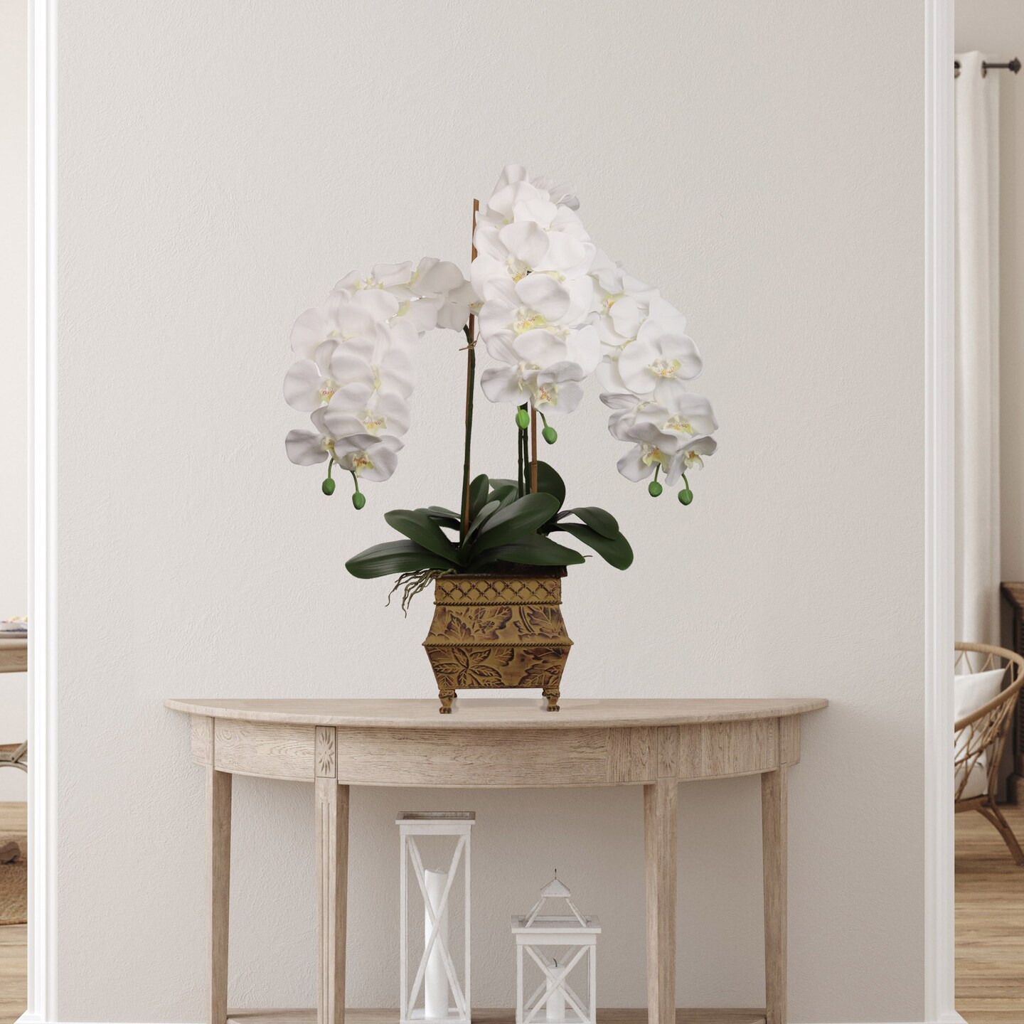 Real Touch White Phalaenopsis Orchid Stem, 41-Inch, 13 Realistic Silk Flowers &#x26; 2 Buds, Fake Orchids, Vase Fillers, Floral Home by Artificial Flowers