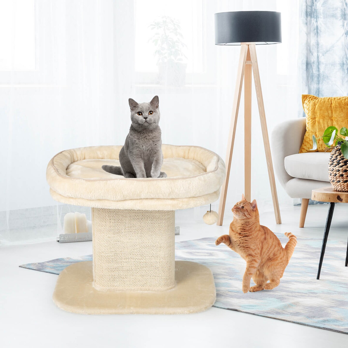 Modern Cat Tree Tower with Large Plush Perch and Sisal Scratching Plate