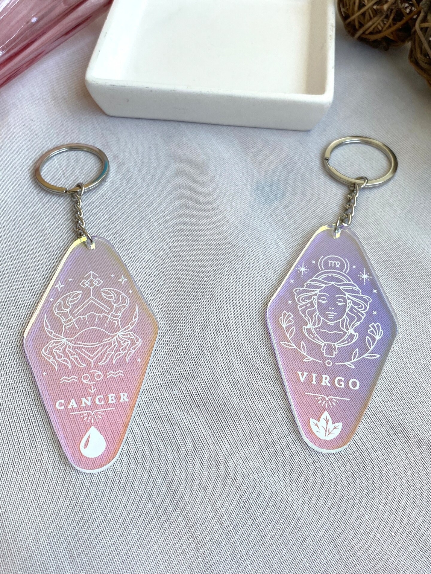 Boho Zodiac Motel Hotel Keychain, Astrology Gifts, Cute Vintage