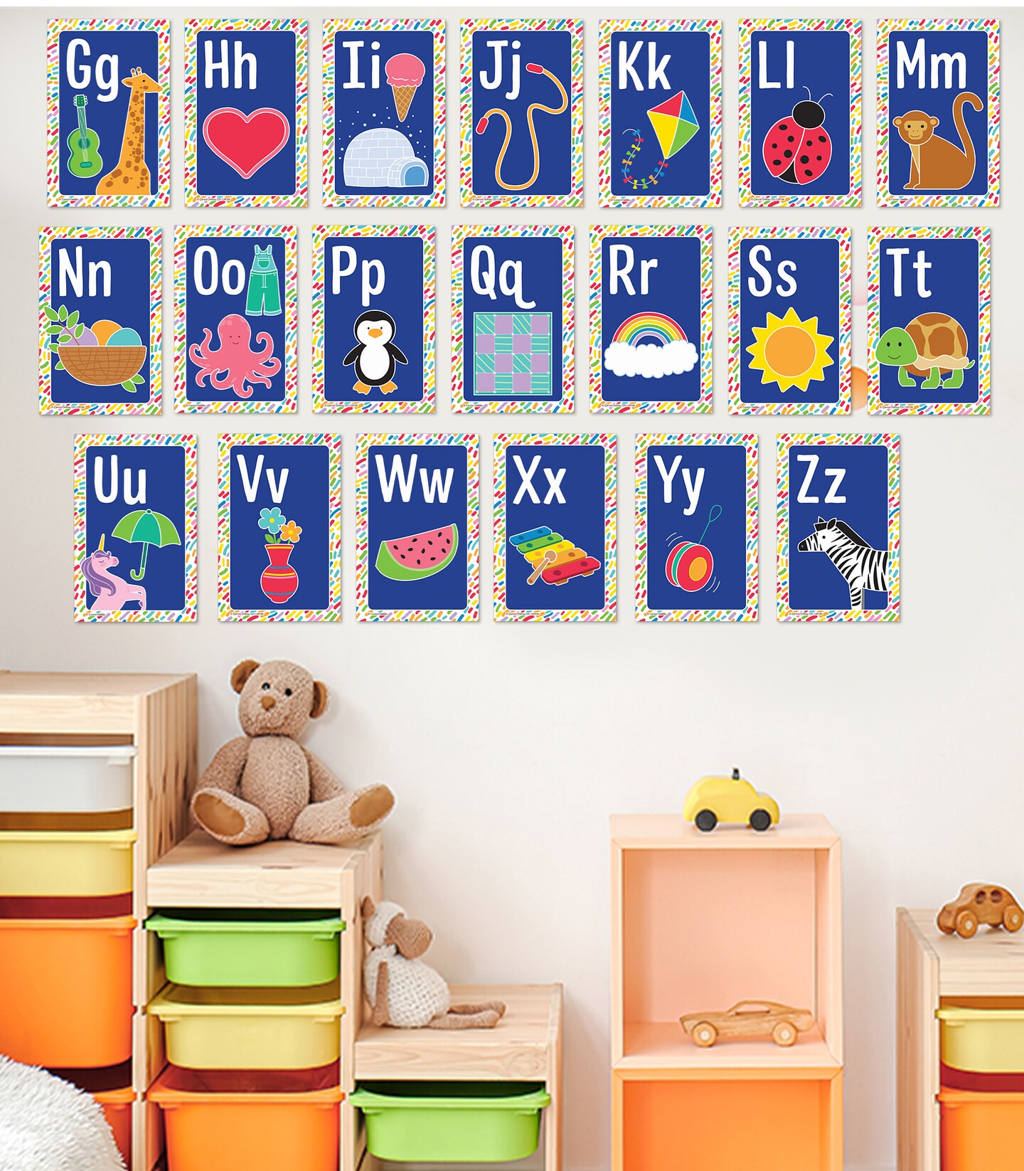 Carson Dellosa 26 pc Set of abc Bulletin Board Decorations, Alphabet Toddler Learning Posters, Letters With Sight Word Images for Sound Recognition, Preschool and Kindergarten Classroom and Wall Decor