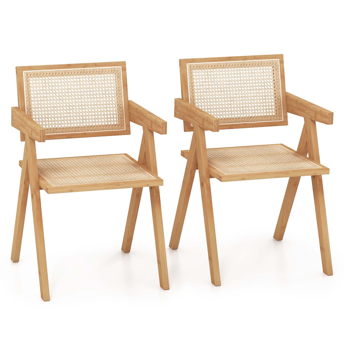 Costway Set of 2/4 Rattan Accent Chairs Mid Century Dining Armchair Bamboo Frame Kitchen Natural