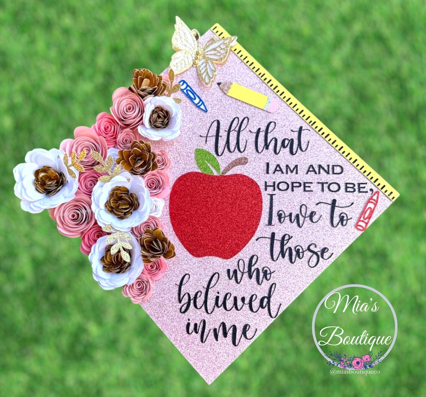 Custom Personalized Graduation Cap Topper Teacher Pink Floral