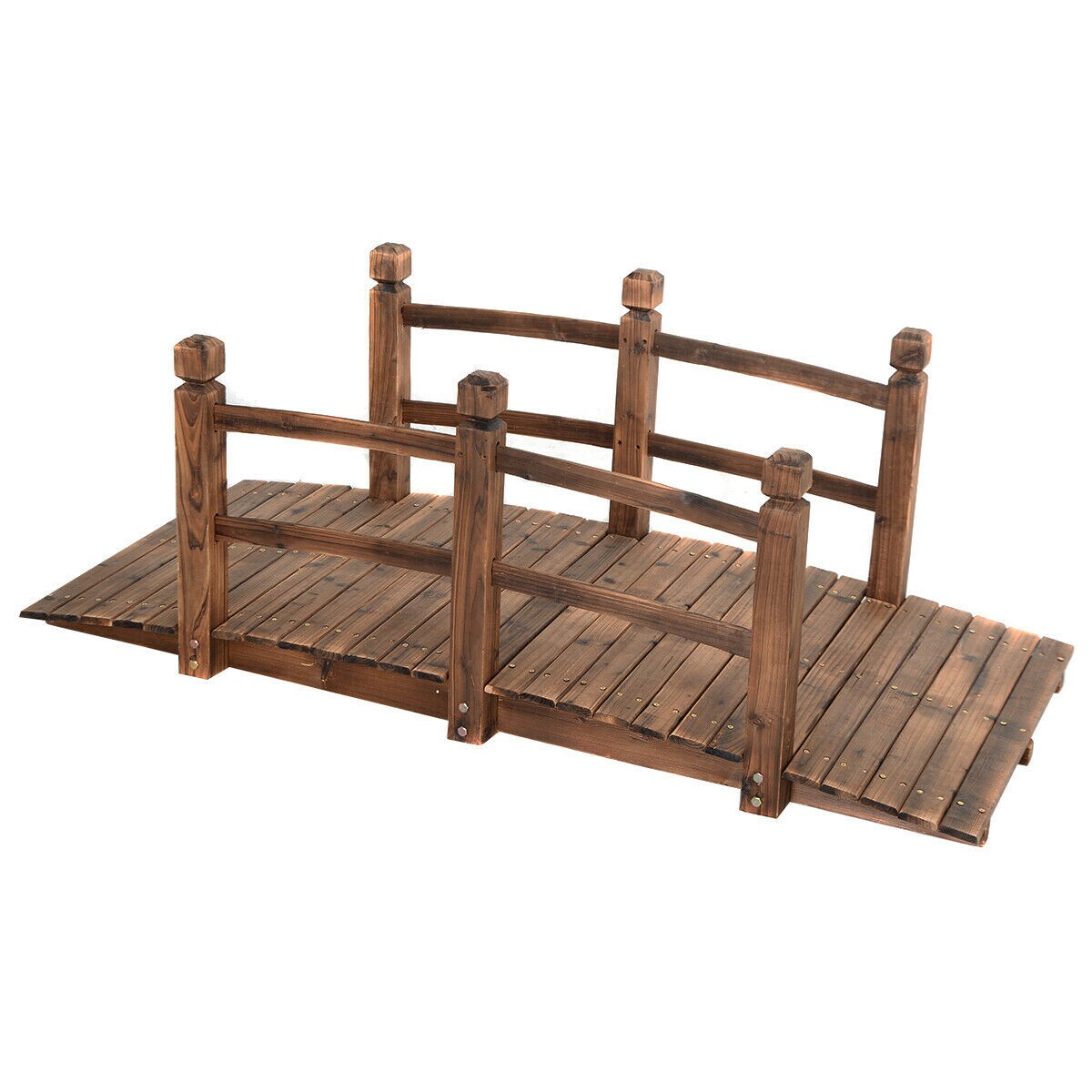 5&#x27; Wooden Garden Bridge Arc Stained Finish Footbridge Decorative