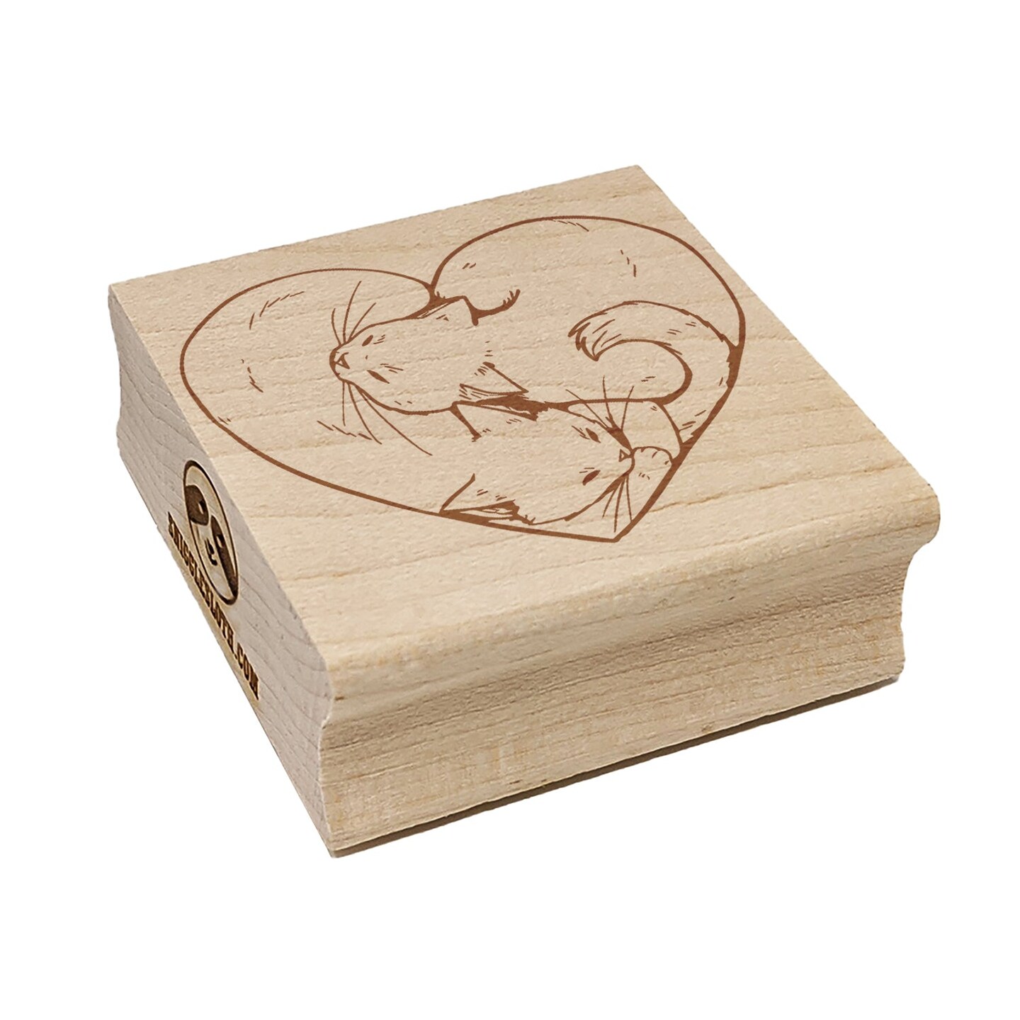 Pair of Sleeping Cats Heart Square Rubber Stamp for Stamping Crafting