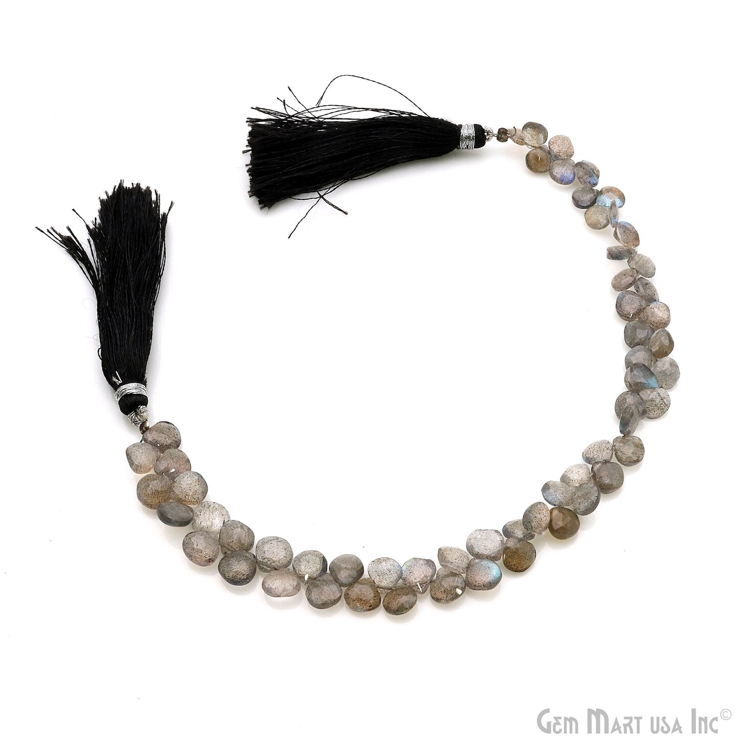 Labradorite Heart Beads, 8.5 Inch Gemstone Strands, Drilled Strung Briolette Beads, Heart Shape, 4-5mm, GemMartUSA (DRLB-70018)