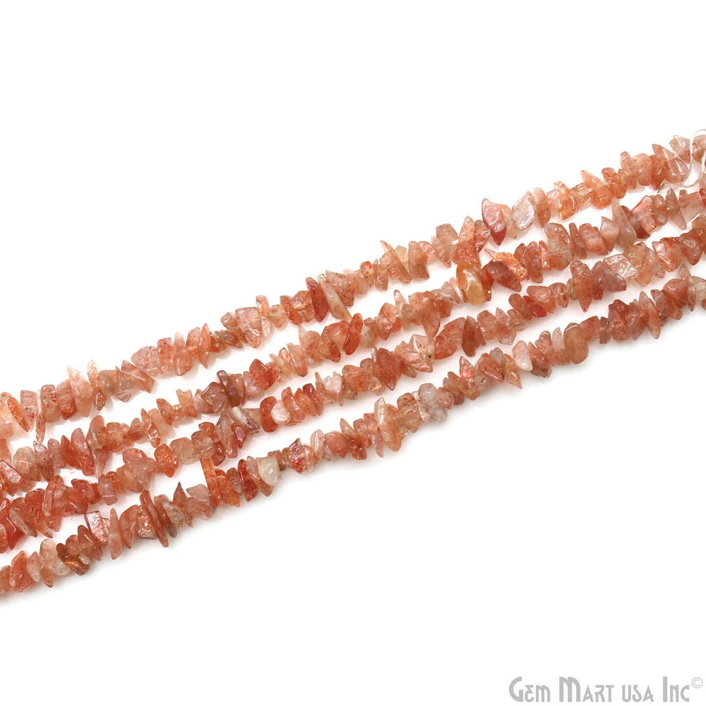 Sunstone Chip Beads, 34 Inch, Natural Chip Strands, Drilled Strung Nugget Beads, 3-7mm, Polished, GemMartUSA (CHSN-70001)