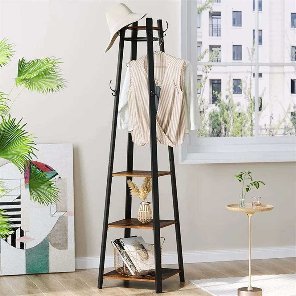 Upgrade Coat Rack Stand Entryway Hall Tree Large Garment Bag Shoe Storage Rack