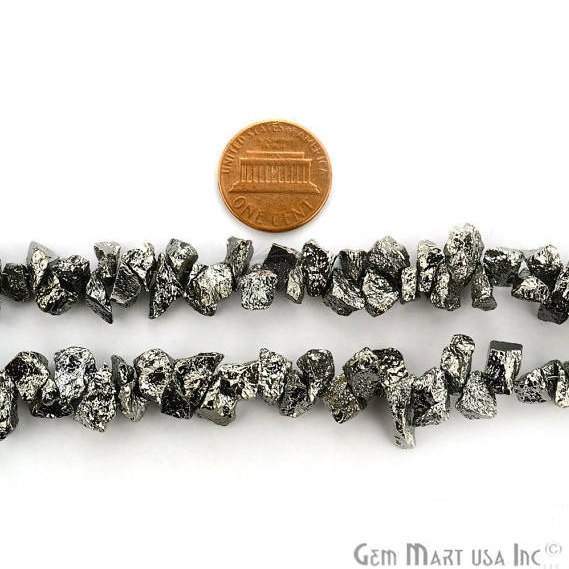 Black Pyrite Rough Nugget Strand, AAA Quality Natural Nugget Beads, Raw Pyrite Nuggets, 10 inch, 7x14mm Approx, GemMartUSA (RLBP-70011)