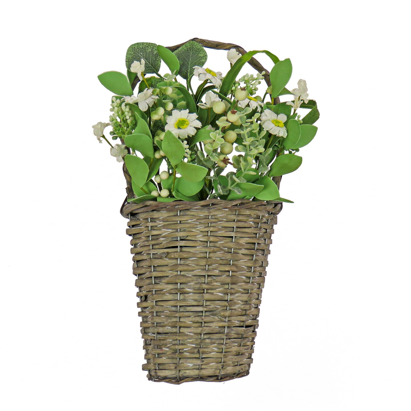 National Tree Company Artificial Hanging Wall Basket, Woven Branch Base, Decorated with Daisy Flowers, Berries, Leafy Greens, Spring Collection, 18 Inches