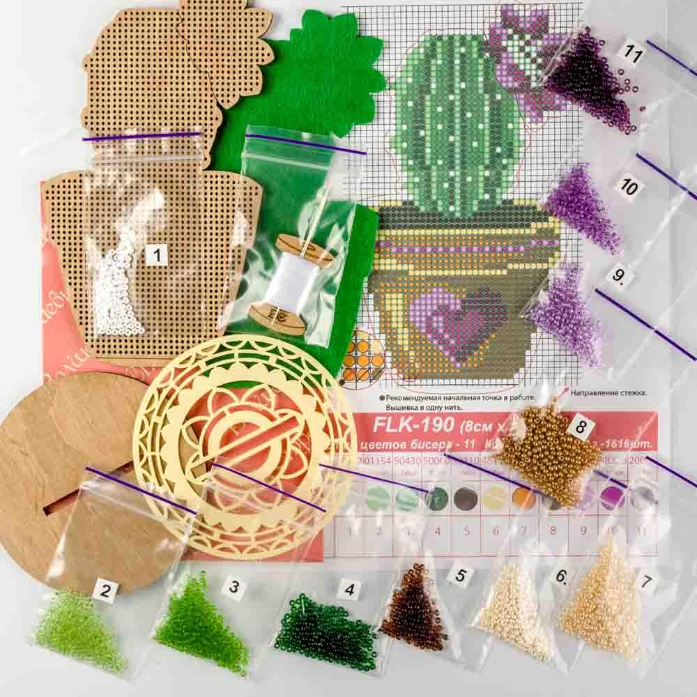 Bead embroidery kit on wood