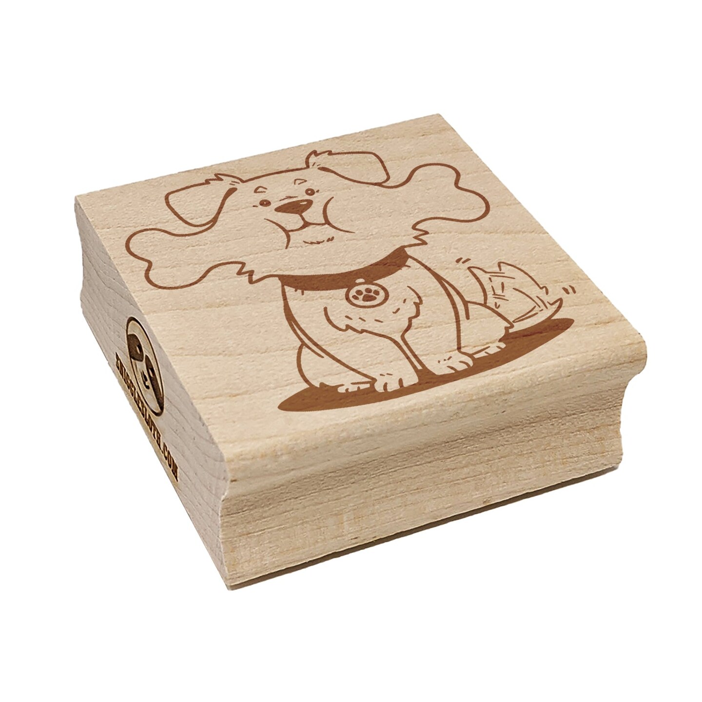 Happy Dog with Bone in Mouth Square Rubber Stamp for Stamping Crafting