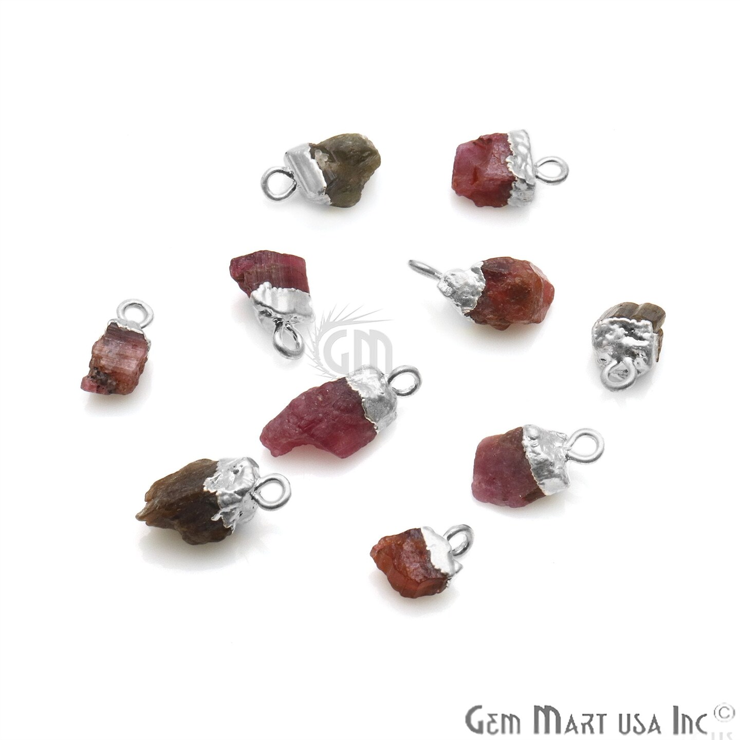 Rough Gemstone Pendant, Birthstone Raw Pendant, Silver Electroplated Connector Charms, 11X6mm (Approx), 1 pc, GemMartUSA (50469)