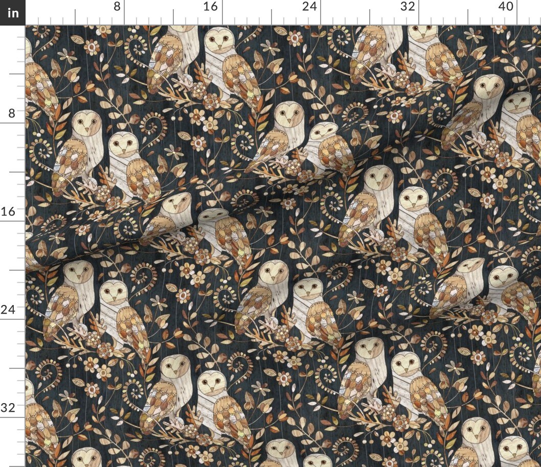 Barn Owl Collage Large Owls Wood Nature Night Modern Farmhouse Custom Printed Fabric by Spoonflower Various Fabrics by the Yard or Fat Quarter