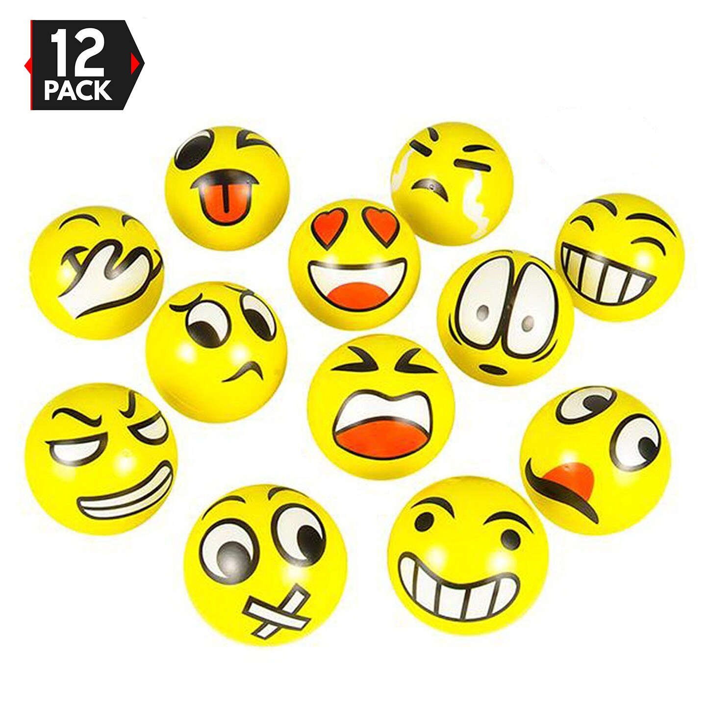 Big Mo's Toys 3" Party Pack Emoticons Stress Balls Stress Reliver Party Favors, Toy Balls, Party Toys (12 Pack)