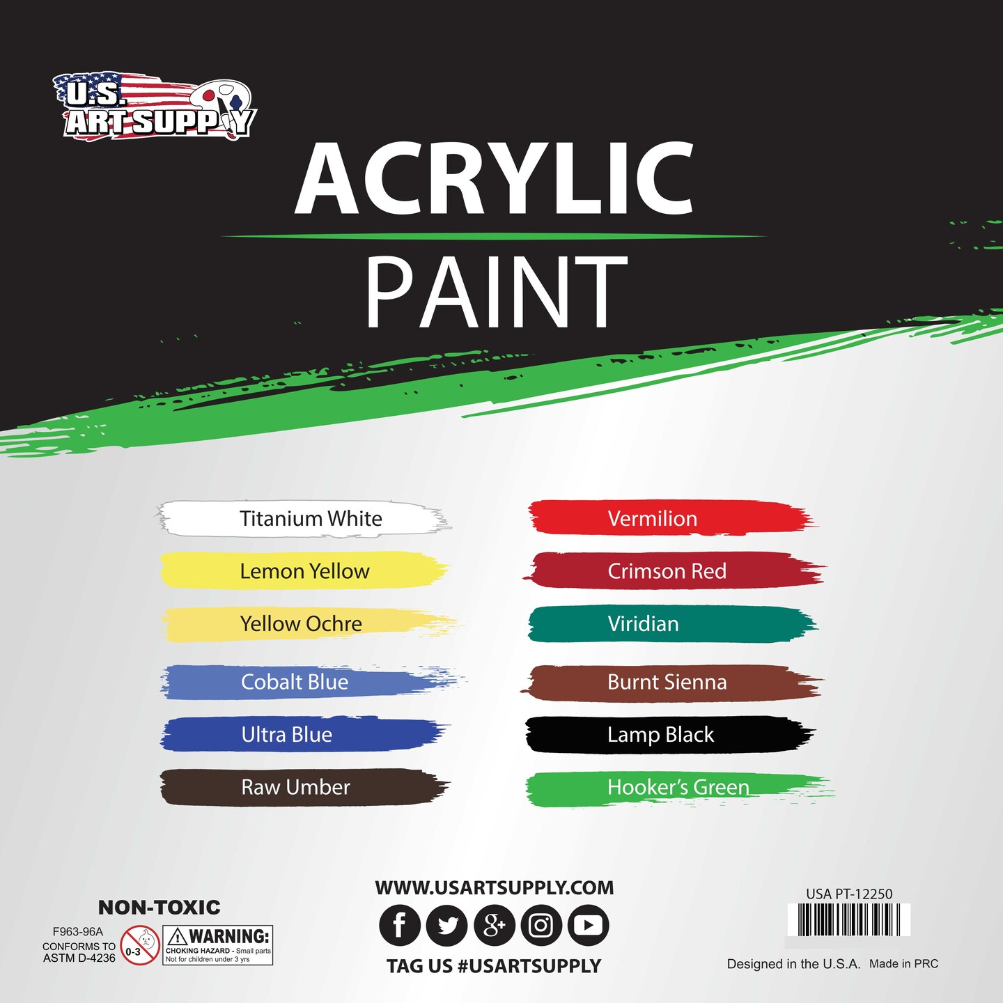 12 Color Acrylic Paint Jar Set 250ml Bottles (8.45 fl oz) - Professional Artist Bright Opaque Colors