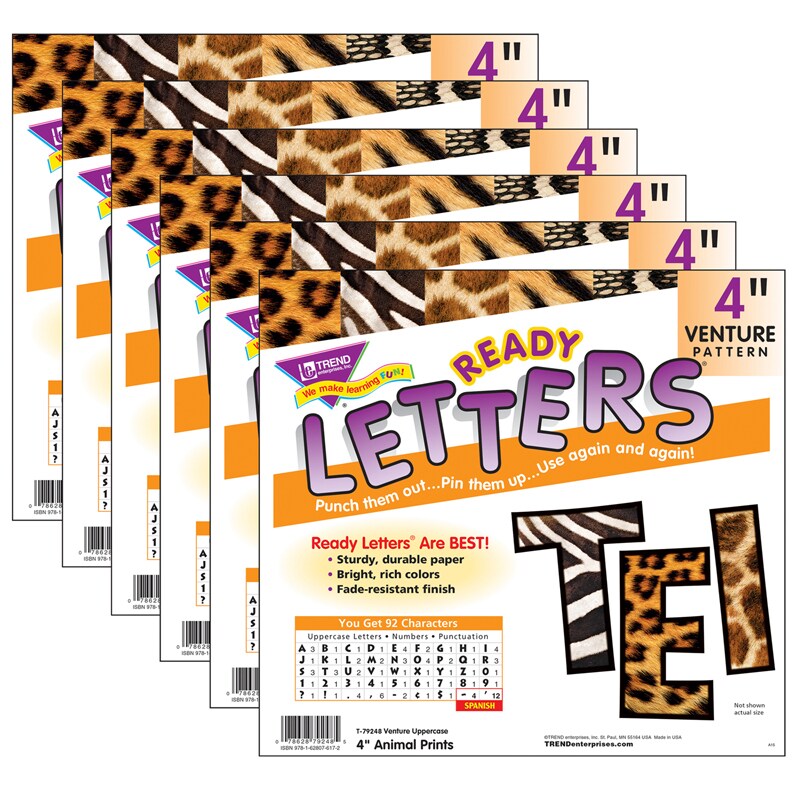 Animal Prints 4&#x22; Venture Uppercase Ready Letters&#xAE;, 6 Packs