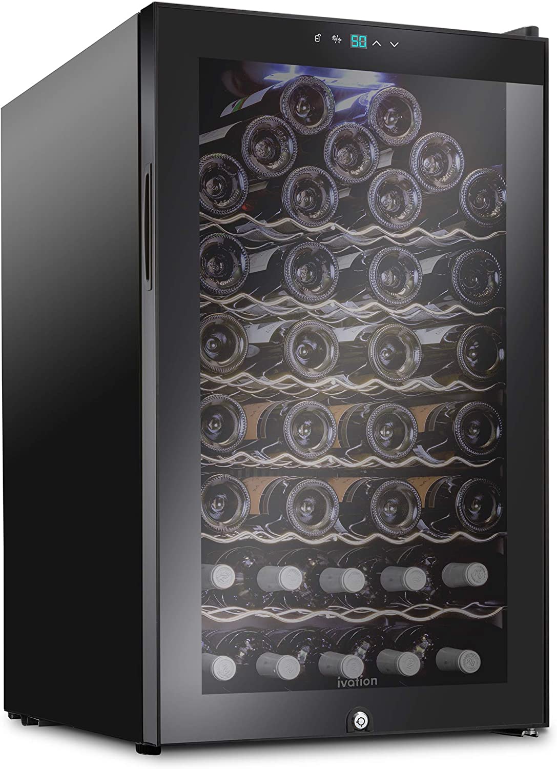 Ivation 51-Bottle Wine Cooler, Compact Freestanding Wine Fridge with Lock
