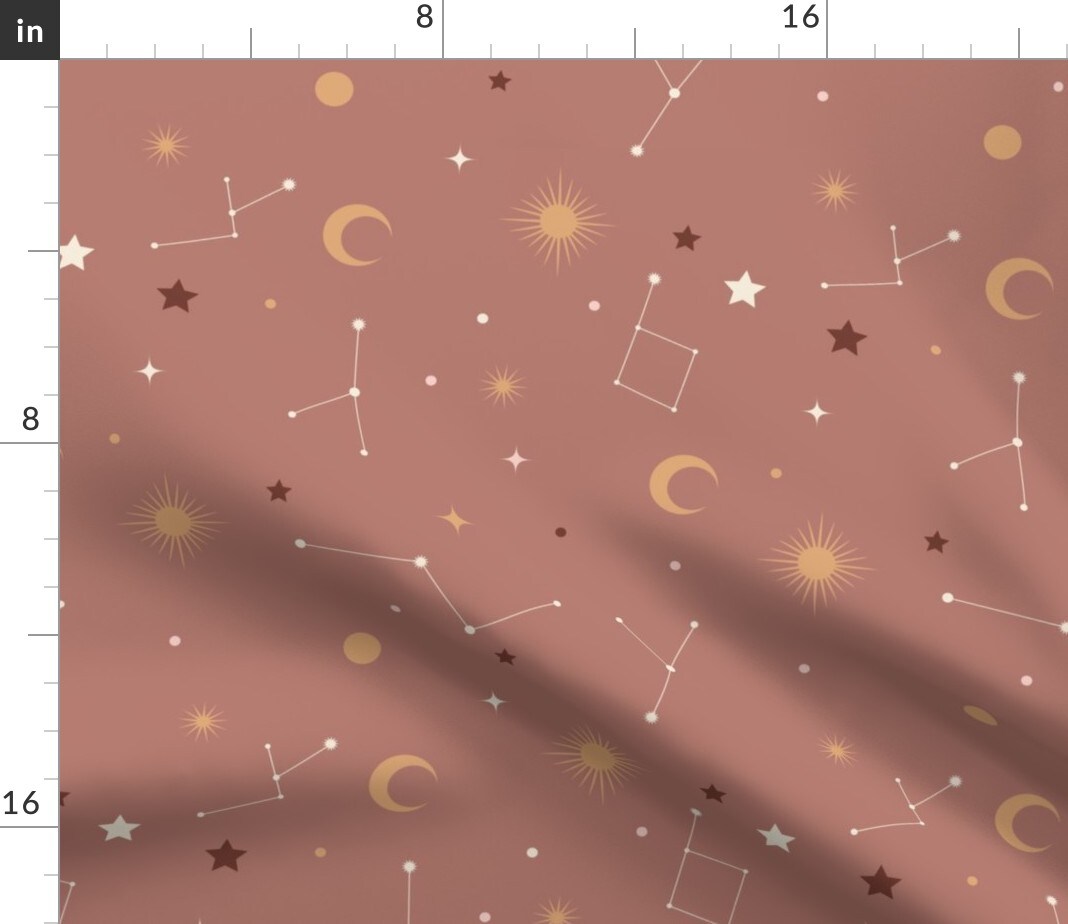 Brown Stars Sky Constellations Space Moon Boho Astronomy Whimsical Medium Scale Custom Printed Fabric by Spoonflower Various Fabrics by the Yard or Fat Quarter