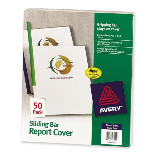 Avery Sliding Bar Report Cover White Pack of 50