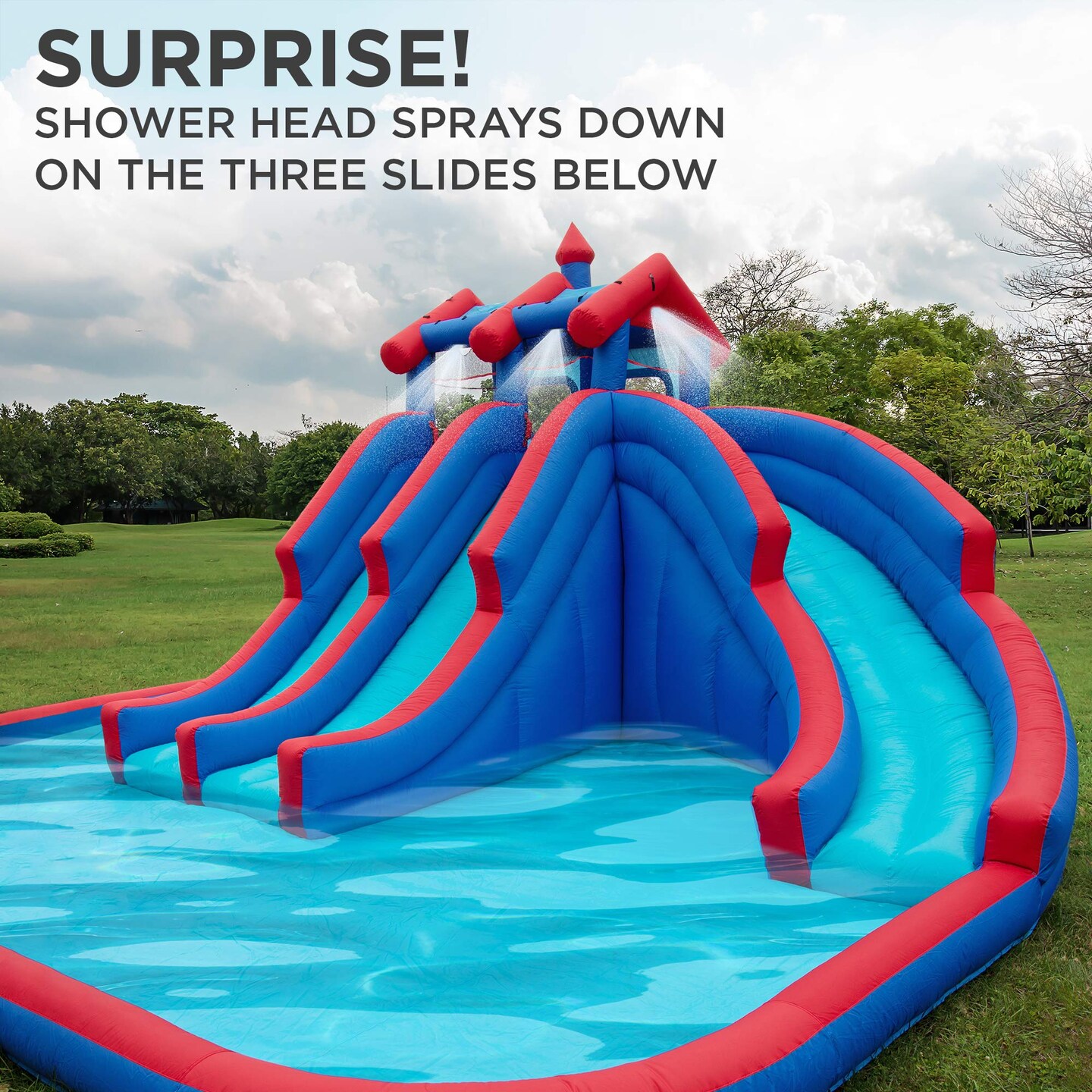Sunny & Fun Inflatable Kids Backyard Triple Water Slide Castle Park