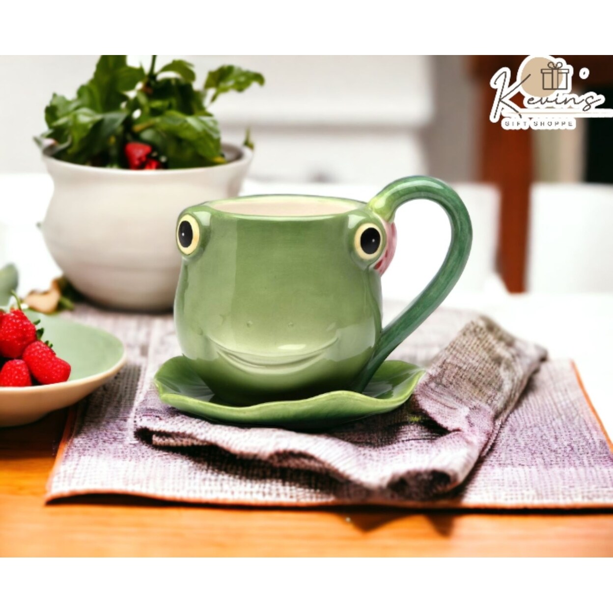 kevinsgiftshoppe Ceramic Frog Cup and Saucer    Tea Party Decor Cafe Decor Cottagecore