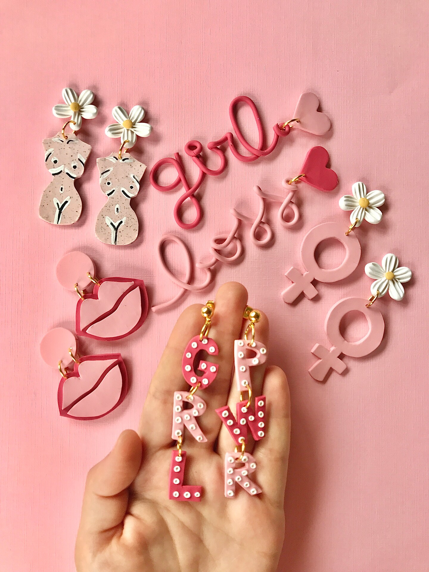 Girl Boss Earrings, Girl Power Earrings, Feminism Earrings, Feminist jewelry, Pink hollywood lights letter earrings, girly earrings