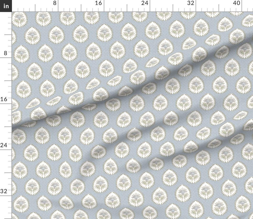 Blue Floral Botanical Victorian Flower Paisley Small Scale Daphne Block Print Tear Drop French Country Cottagecore Custom Printed Fabric by Spoonflower Various Fabrics by the Yard or Fat Quarter