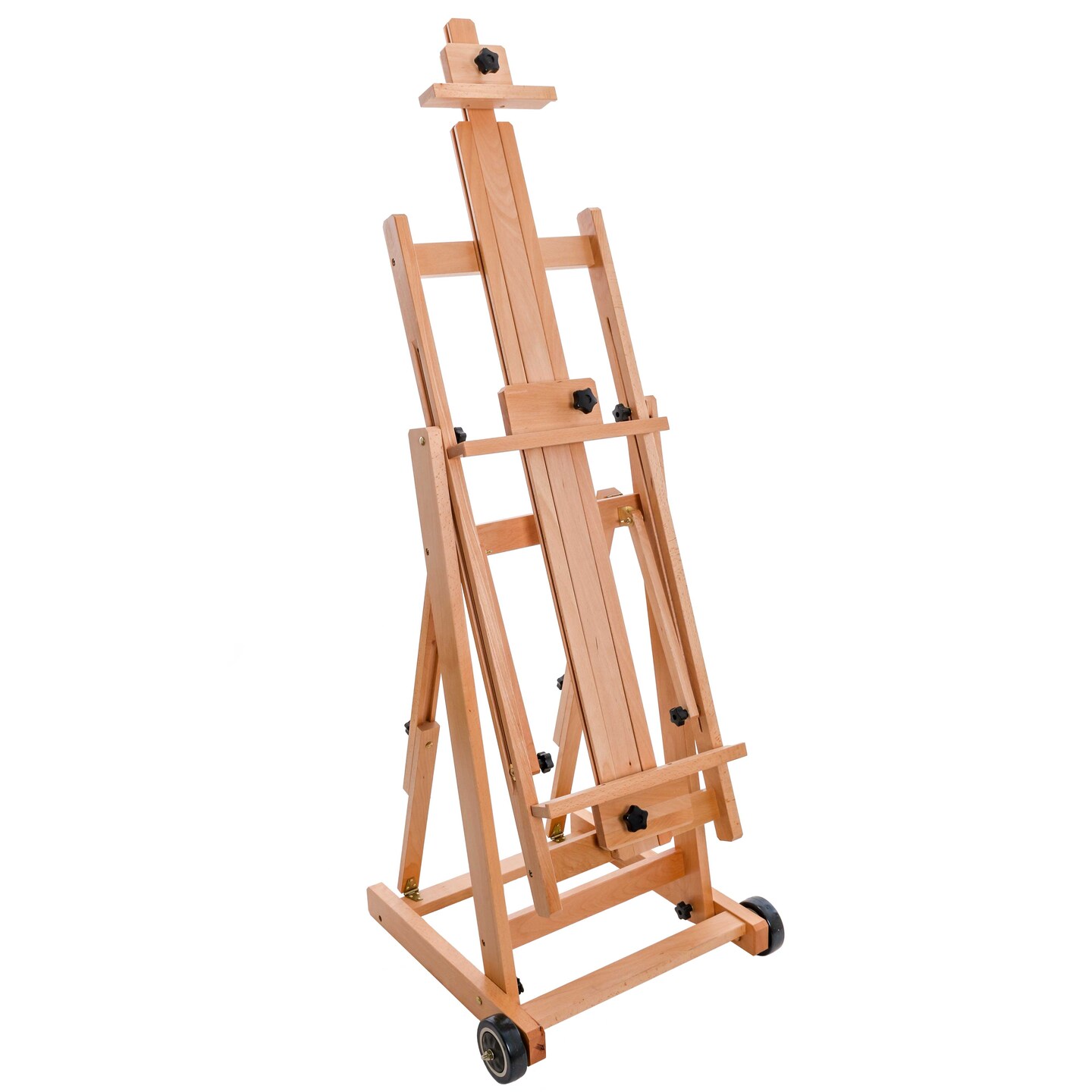 MultiFunction Studio Artist Wooden Floor Easel Large Adjustable HFrame, Tilts Flat, Mast