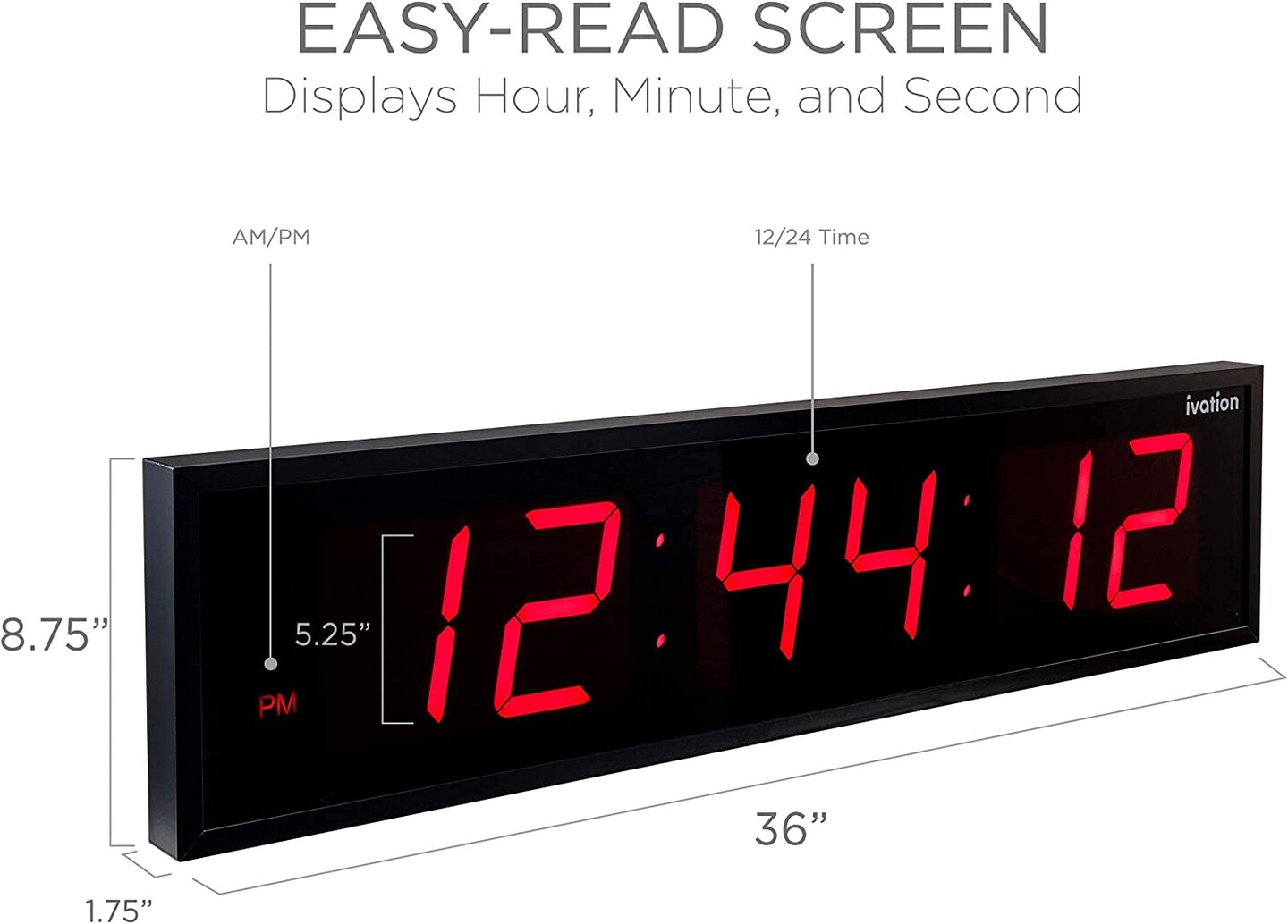 Ivation 36 in. Large Digital Wall Clock, LED Digital Clock with Timer and Alarm