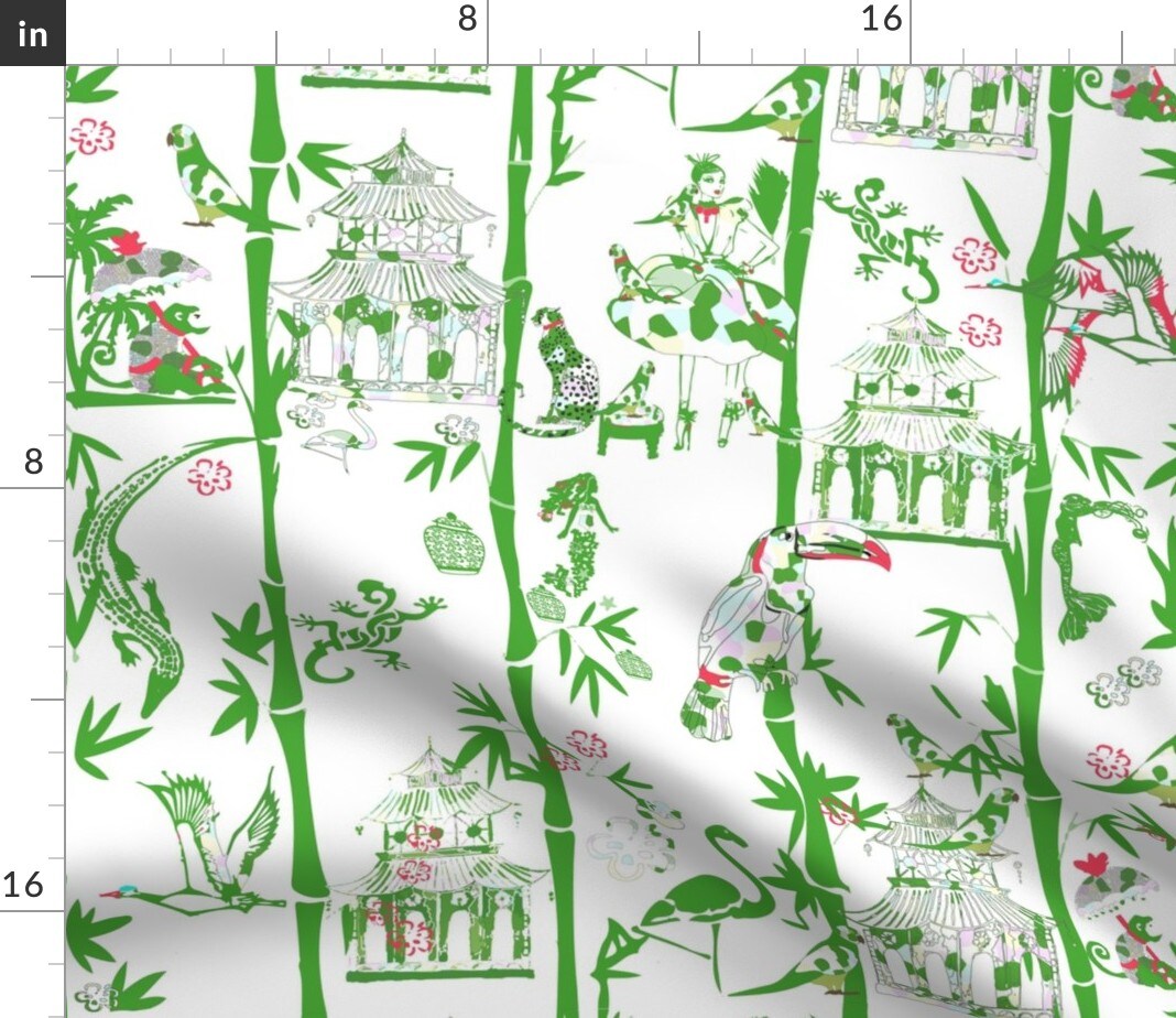 Chinoiserie Preppy Exotic Animal Monkey Cheetah Palm Custom Printed Fabric by Spoonflower Various Fabrics by the Yard or Fat Quarter