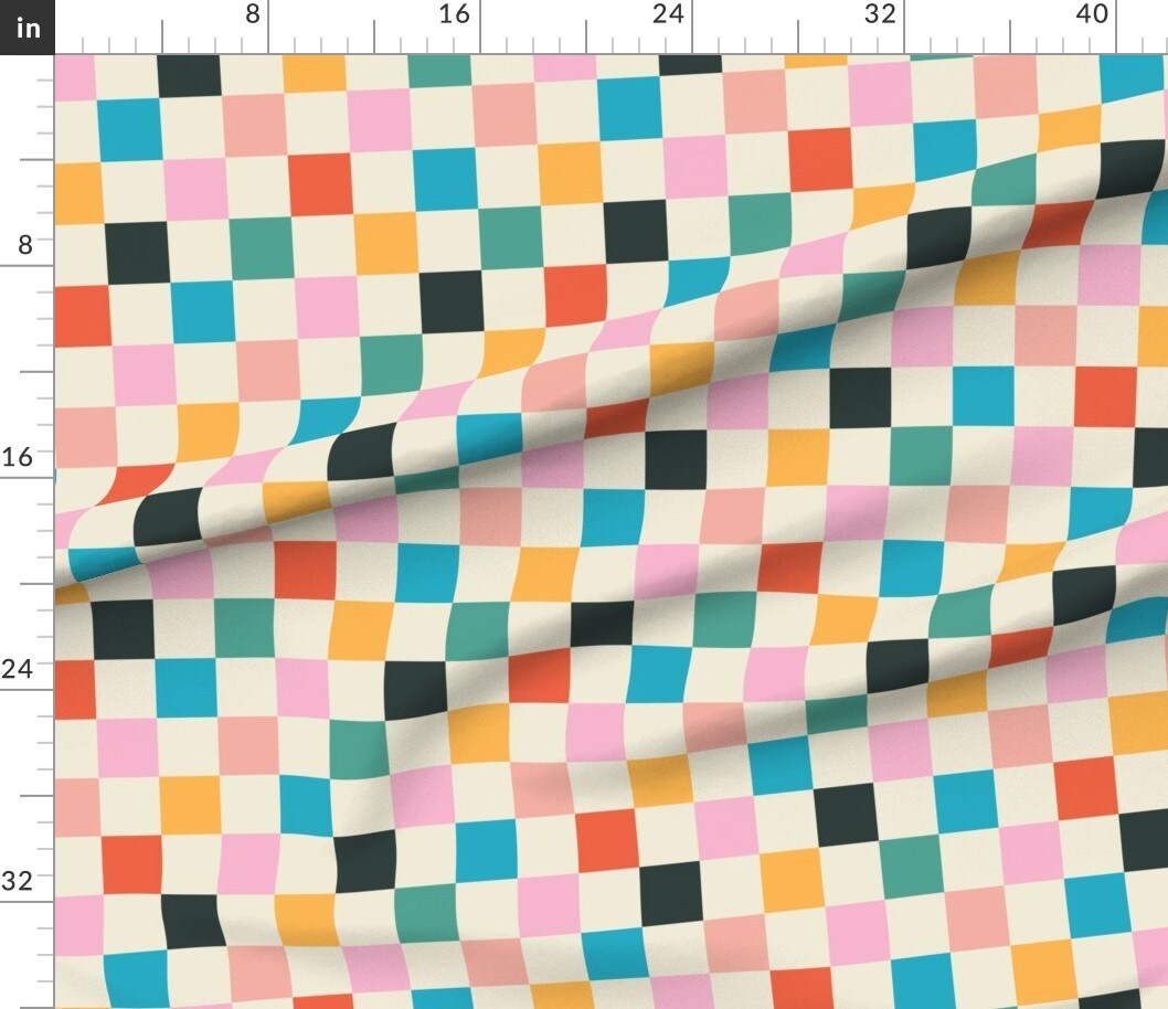 Various Fabrics by the Yard or Fat Quarter Retro Checkerboard Pink Orange Modern Multicolor Checker Check Custom Printed Fabric by Spoonflower