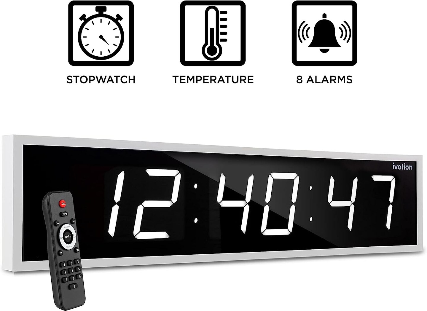 Ivation 60&#x27;&#x27; Large Digital Wall Clock, LED Digital Clock with Remote Control - Stopwatches