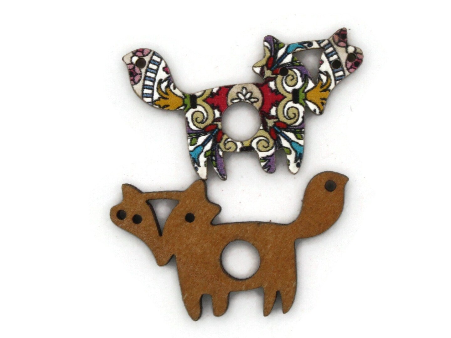 2 35mm Colorfully Patterned Wooden Fox Beads