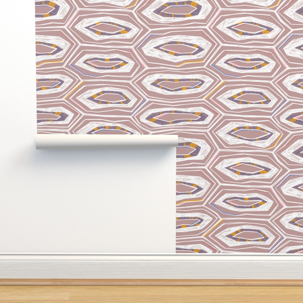 Tortoiseshell Geometric Bold Abstract Hand Drawn Animal Print Hexagon Custom Removable Wallpaper by Spoonflower Peel & Stick Wallpaper 2FT Wide