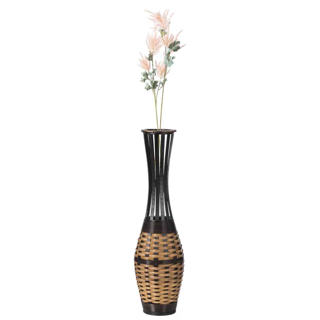 Antique 34-Inch Trumpet Style Floor Vase Espresso Bamboo For Living Room Decor